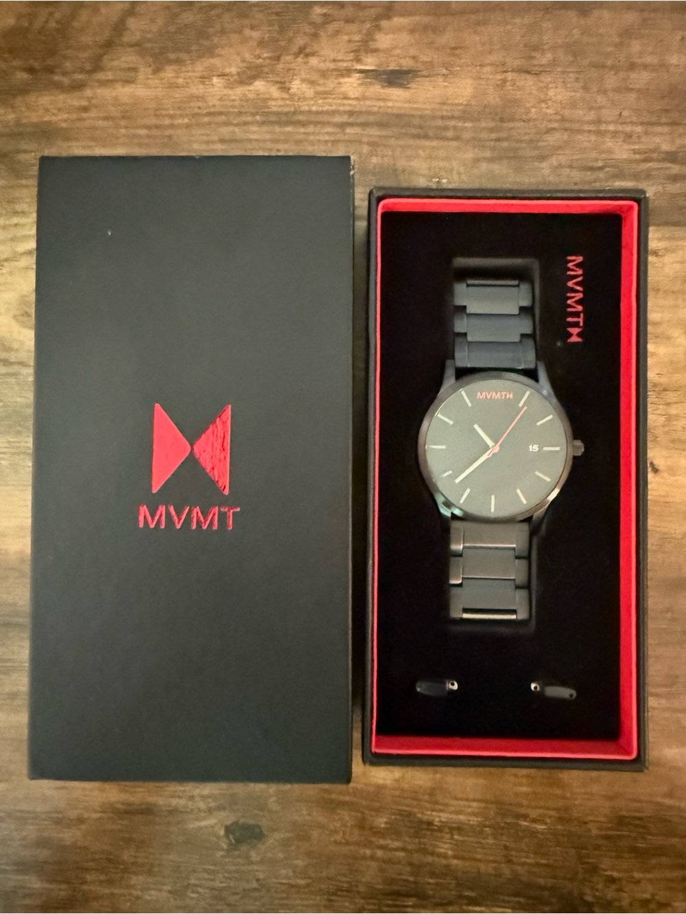 MVMT Matte Black Watch with Red Accents
